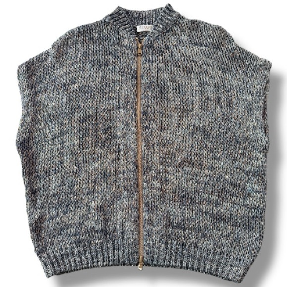 Brunello Cucinelli Zip Front Chunky Metallic Sweater Vest Size Large - Picture 2 of 13